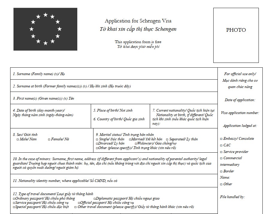 Đơn xin visa đi Schengen cần điền đầy đủ, rõ ràng, chính xác