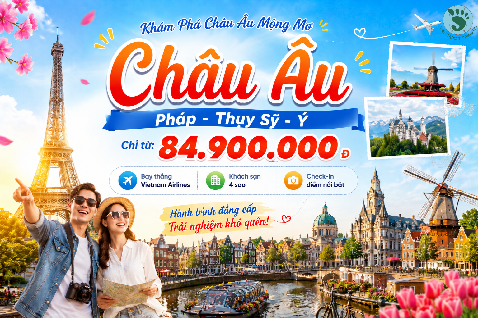 Tour Châu Âu: PHÁP - THỤY SỸ - Ý 11N10Đ