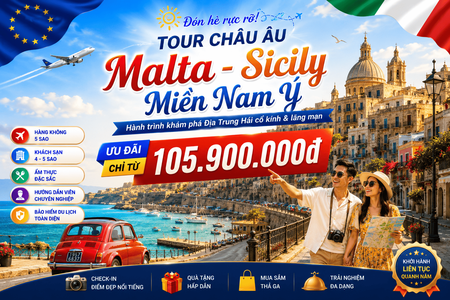 Tour Châu Âu: Malta – Sicily – Miền Nam Ý 10N9D