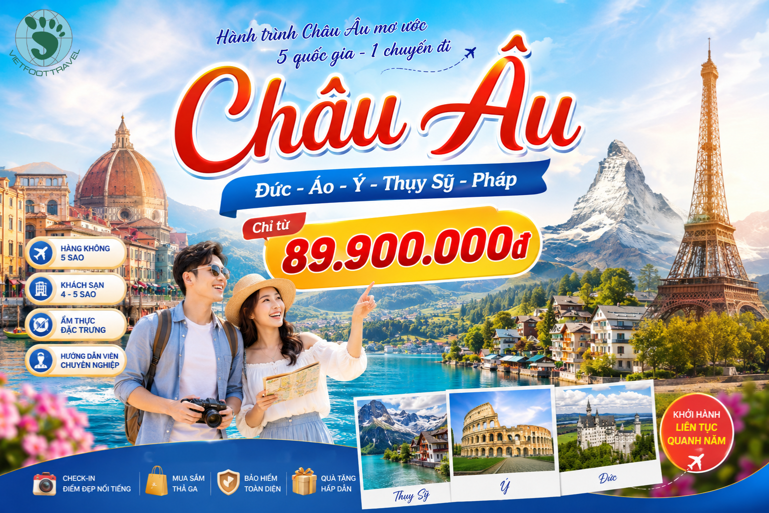 Tour Đông - Tây Âu: ĐỨC – ÁO – Ý – THUỴ SỸ - PHÁP 12N11D