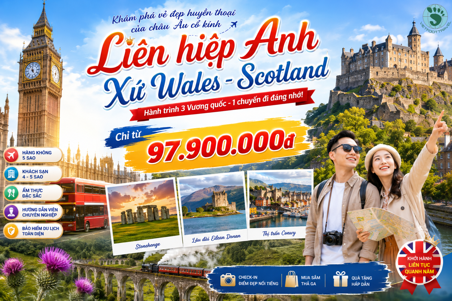 Tour Anh Quốc: ENGLAND – SCOTLAND – WALES 9N8D