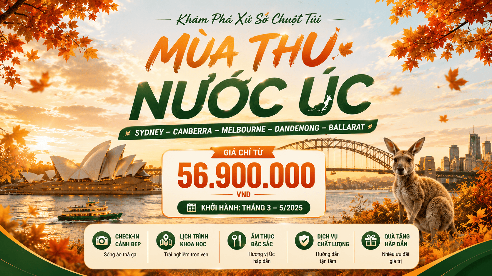 Mùa Thu Nước Úc Sydney – Canberra – Melbourne – Dandenong - Ballarat 8N7D