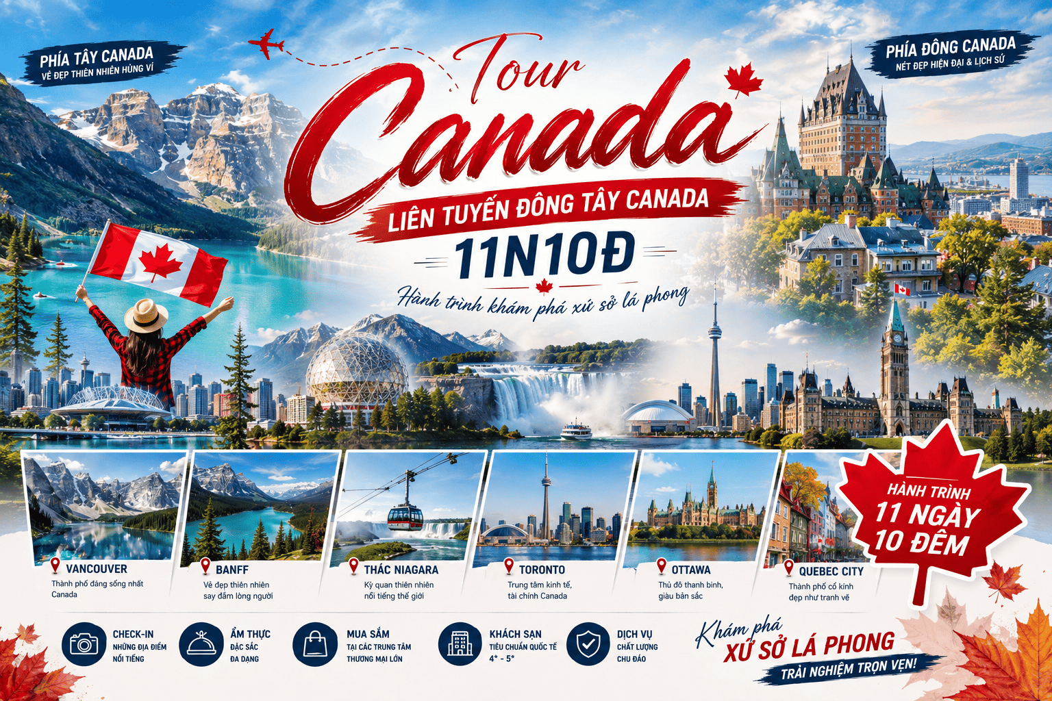Tour Canada: Liên Tuyến Đông Tây Canada 11N10Đ