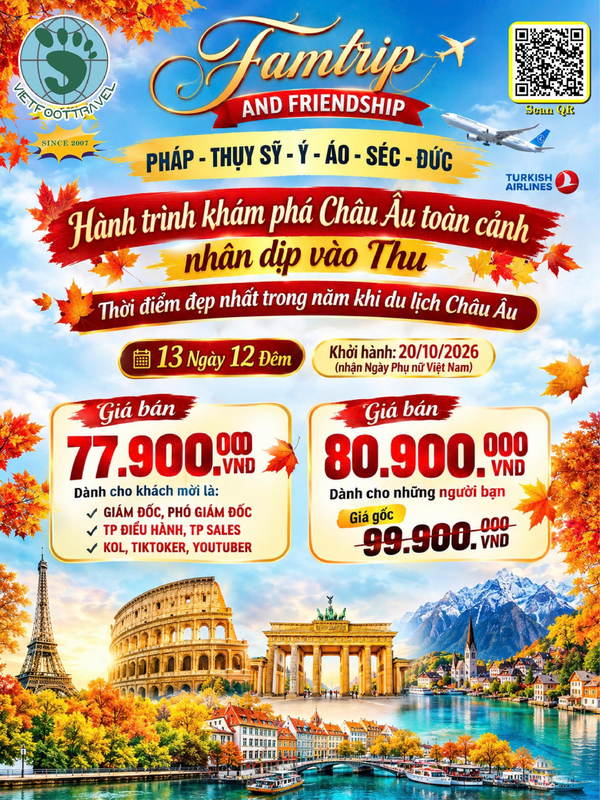FAMTRIP & FRIENDSHIP “CHÂU ÂU TOÀN CẢNH 2026 - Pháp - Thụy Sĩ - Ý - Áo - Séc -  Đông Đức 13 Ngày 12 Đêm